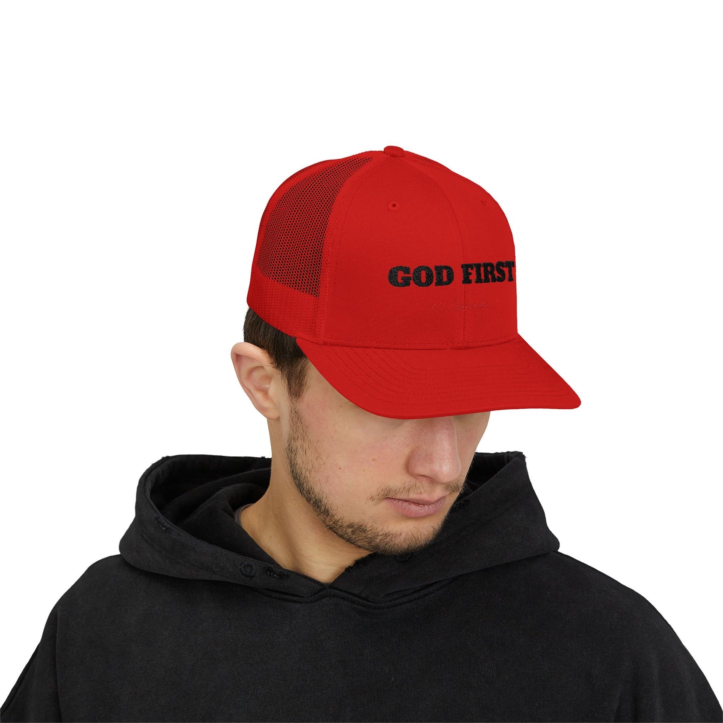 Faith-Inspired Snapback Trucker Cap - God First Hat, Adjustable Cap for Church Events, Casual Wear, Gift for Believers, Religious Fashion