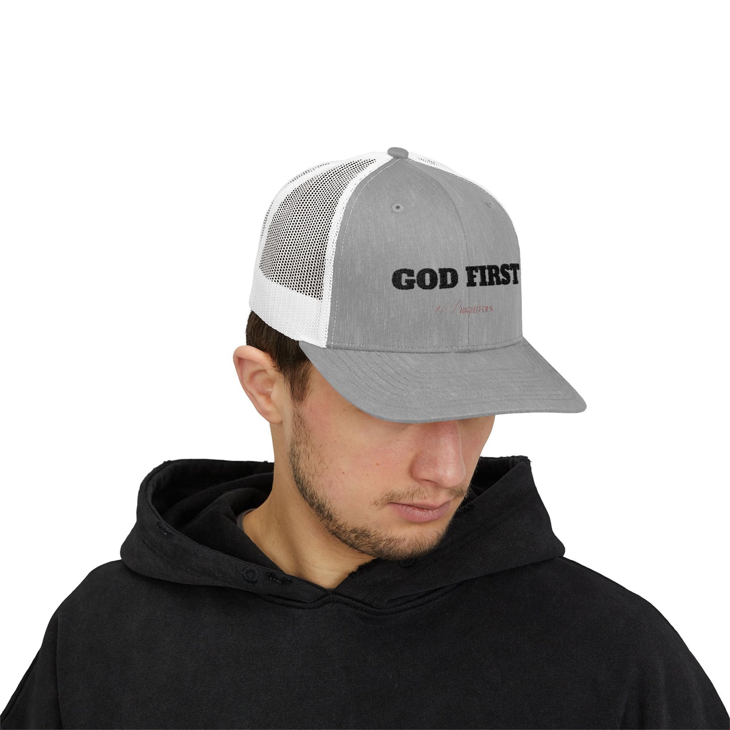 Faith-Inspired Snapback Trucker Cap - God First Hat, Adjustable Cap for Church Events, Casual Wear, Gift for Believers, Religious Fashion