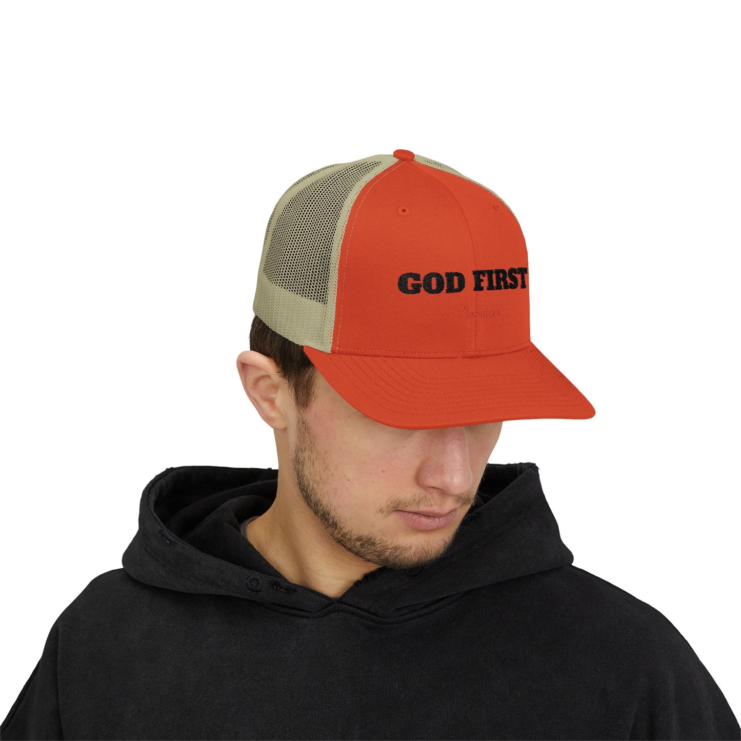 Faith-Inspired Snapback Trucker Cap - God First Hat, Adjustable Cap for Church Events, Casual Wear, Gift for Believers, Religious Fashion