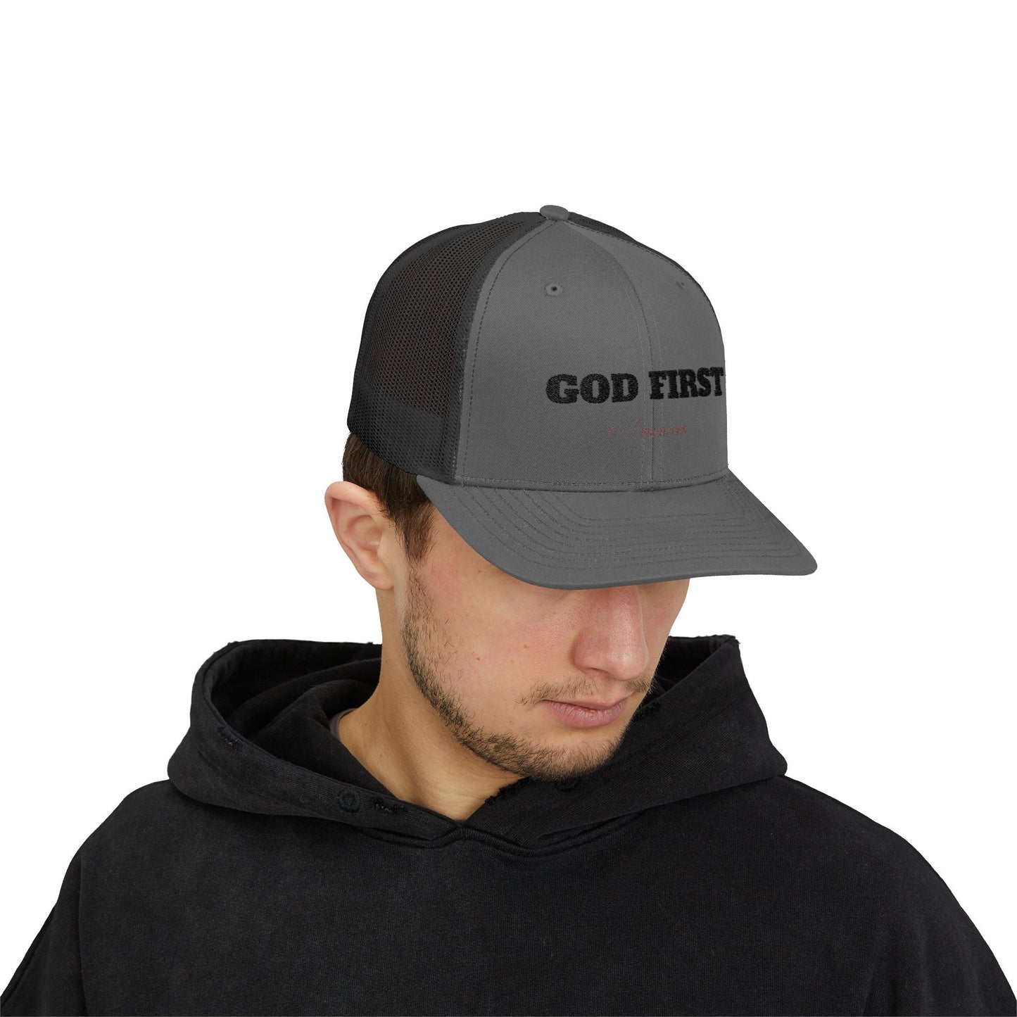 Faith-Inspired Snapback Trucker Cap - God First Hat, Adjustable Cap for Church Events, Casual Wear, Gift for Believers, Religious Fashion