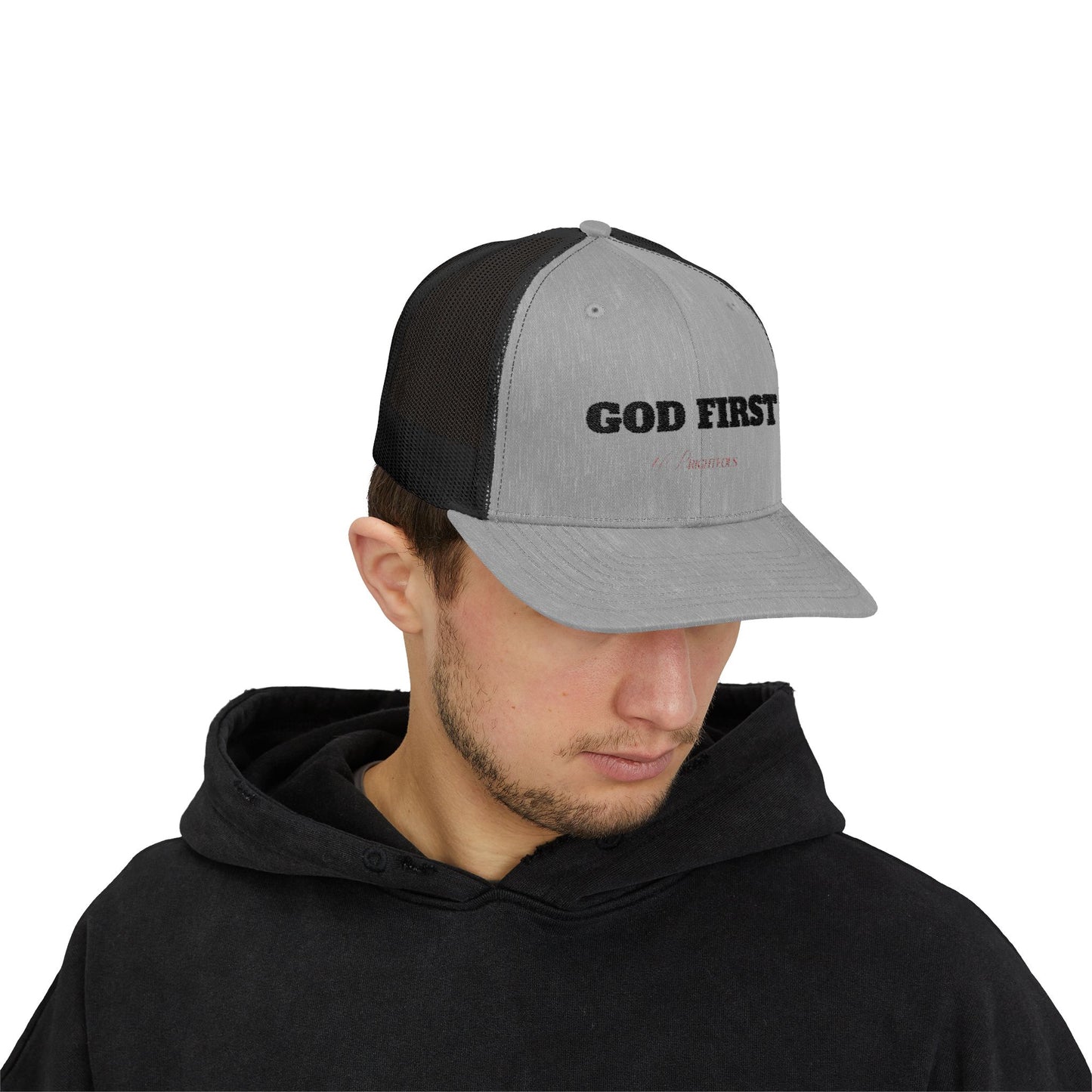Faith-Inspired Snapback Trucker Cap - God First Hat, Adjustable Cap for Church Events, Casual Wear, Gift for Believers, Religious Fashion