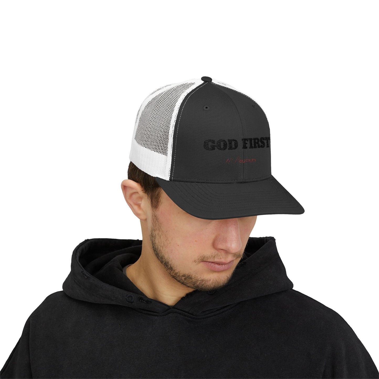 Faith-Inspired Snapback Trucker Cap - God First Hat, Adjustable Cap for Church Events, Casual Wear, Gift for Believers, Religious Fashion