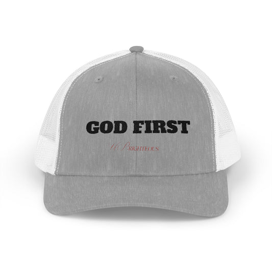 Faith-Inspired Snapback Trucker Cap - God First Hat, Adjustable Cap for Church Events, Casual Wear, Gift for Believers, Religious Fashion